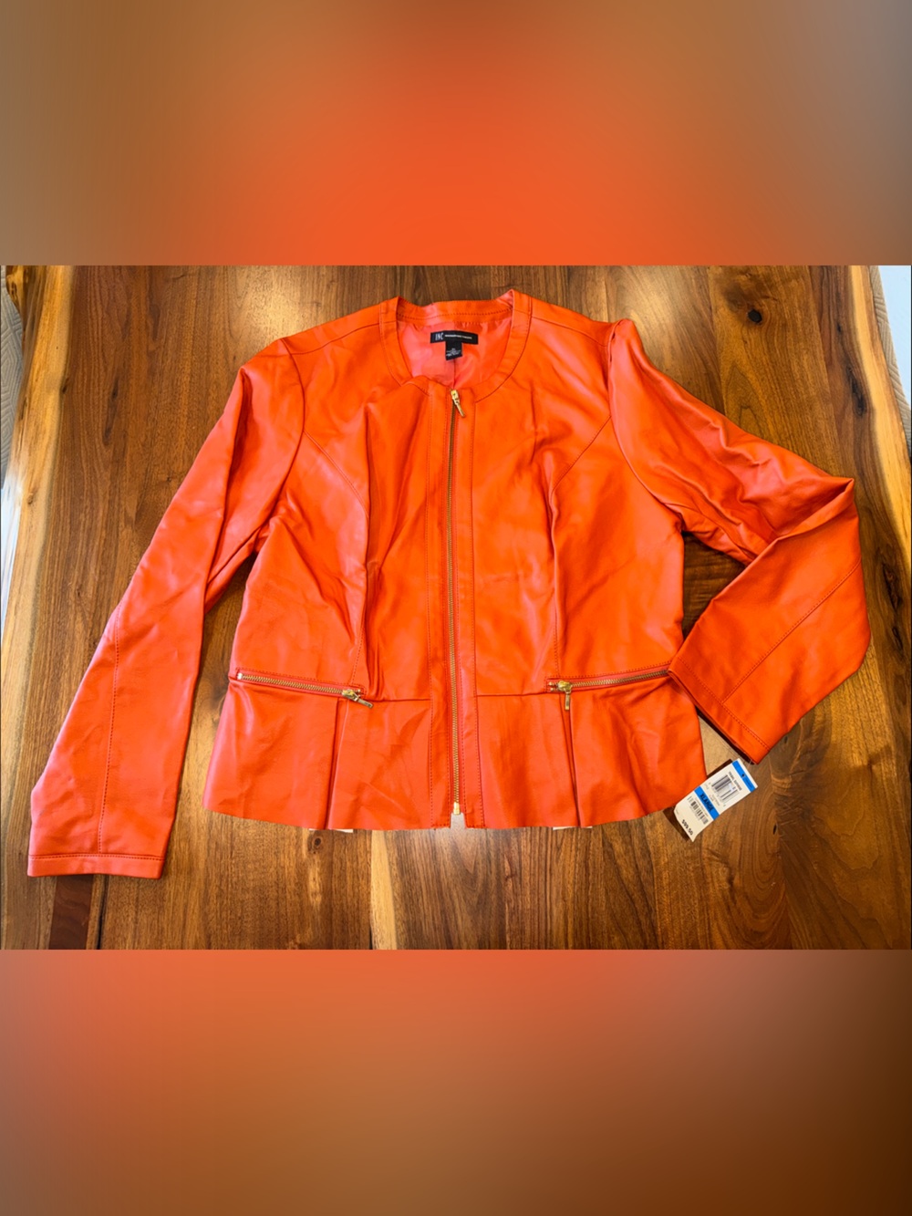 INC International Concepts Vibrant Orange Zip-Front Faux Leather Jacket